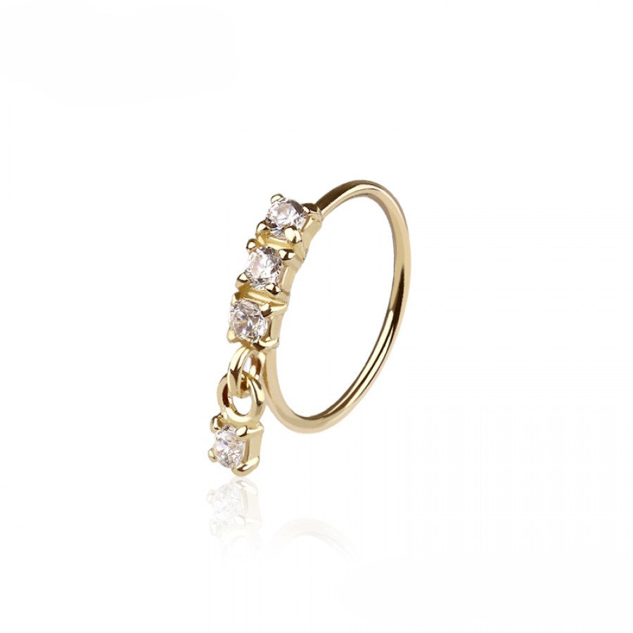 14K Gold Nose Hoop 22 Gauge 8mm with Dangle CZ