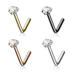 Surgical Steel Nose Ring Stud 20 & 18 Gauge 1/4" L Bend Heart Gem - Kruelty