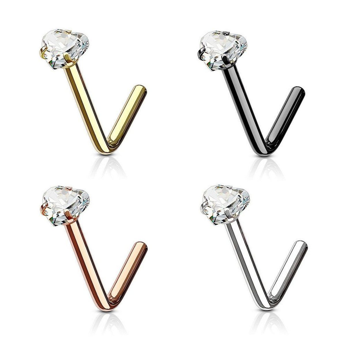 Surgical Steel Nose Ring Stud 20 & 18 Gauge 1/4" L Bend Heart Gem - Kruelty