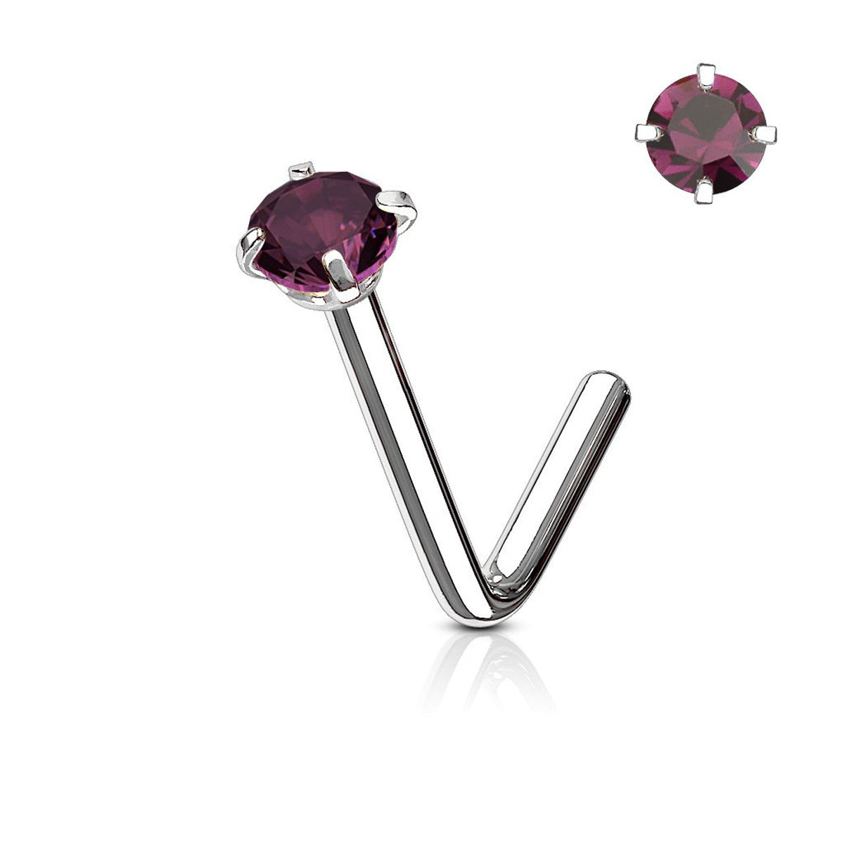 Surgical Steel Nose Ring Stud 20 & 18 Gauge 1/4" L Bend CZ Gem - Kruelty - Photo 6