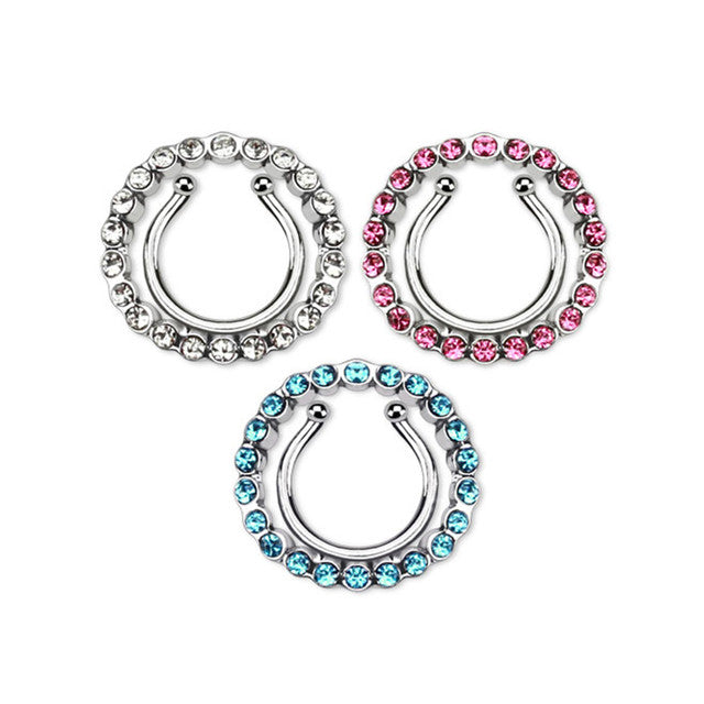 Non Clip On Nipple Ring Adjustable Circle & Gems - Pair - Kruelty