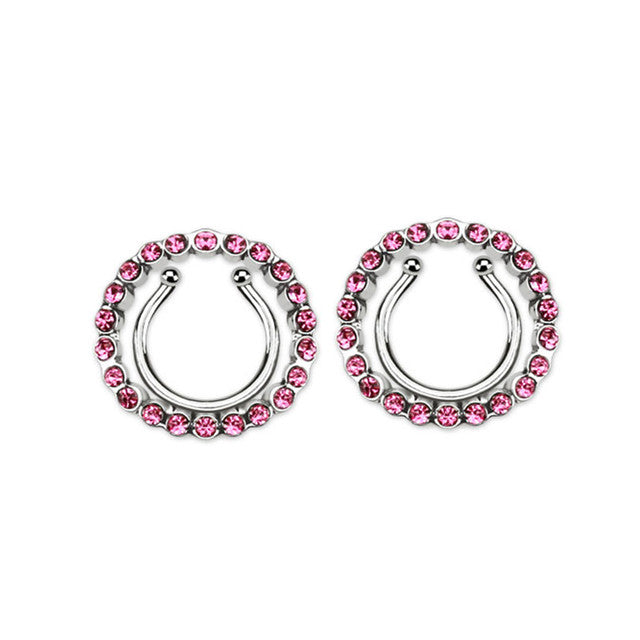Non Clip On Nipple Ring Adjustable Circle & Gems - Pair - Kruelty - Photo 4