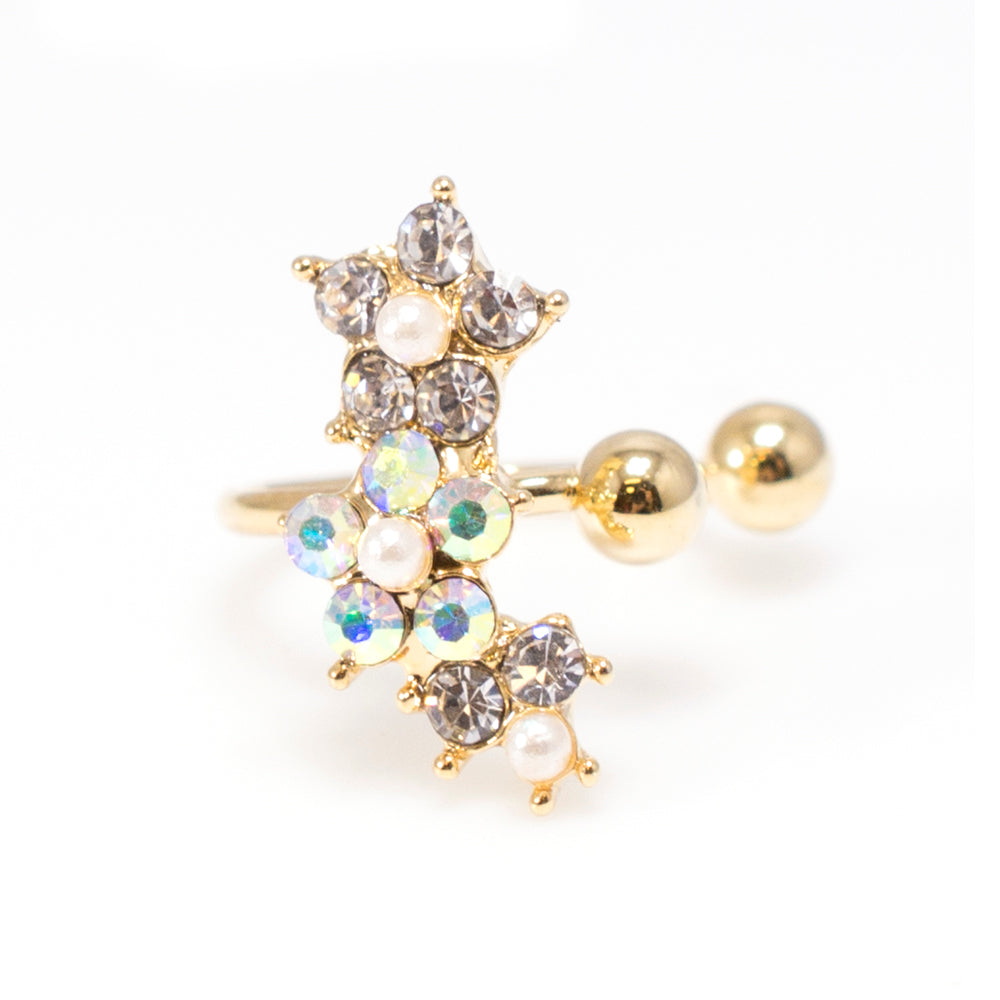Gold IP Non-Piercing Ear Cartilage Cuff with Faux Pearl Flower