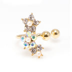 Gold IP Non-Piercing Ear Cartilage Cuff with Faux Pearl Flower