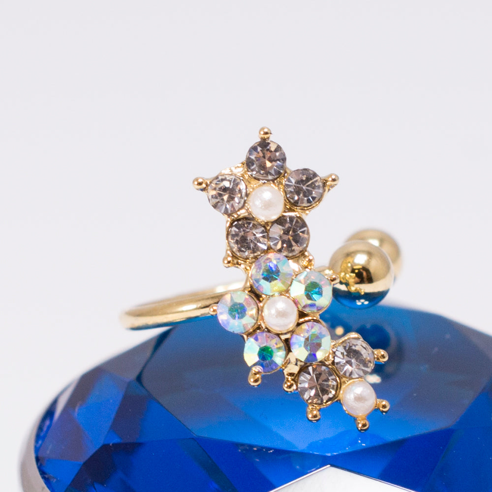 Gold IP Non-Piercing Ear Cartilage Cuff with Faux Pearl Flower