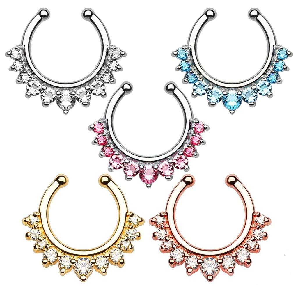 Surgical Steel Non-Piercing Single Line CZ Septum Hanger
