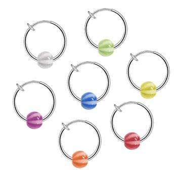 Non-Piercing Spring Hoops with Acrylic Beach Ball Beads - Pair