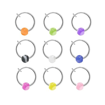 Non-Piercing Spring Hoops with Acrylic Marble Beads - Pair