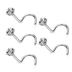 Surgical Steel Nose Ring Screw Stud 18 Gauge 1/4" Clear Round Gem - Kruelty
