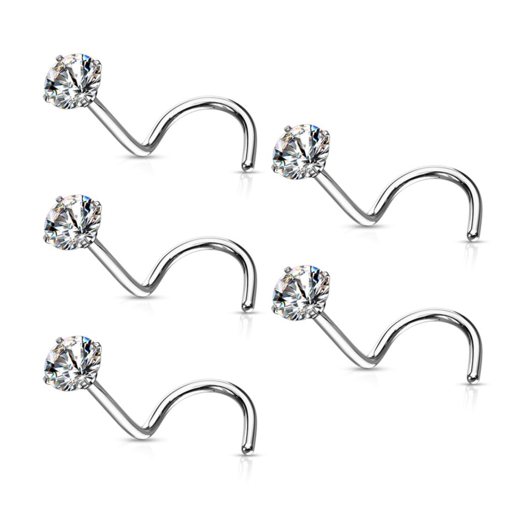 Surgical Steel Nose Ring Screw Stud 18 Gauge 1/4" Clear Round Gem - Kruelty