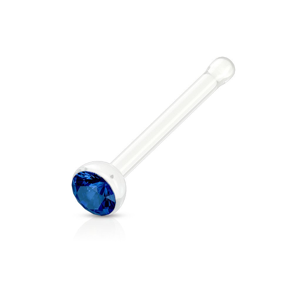 Surgical Steel 20 Gauge Nose Bone with Clear CZ Gem - 1/4 Inch