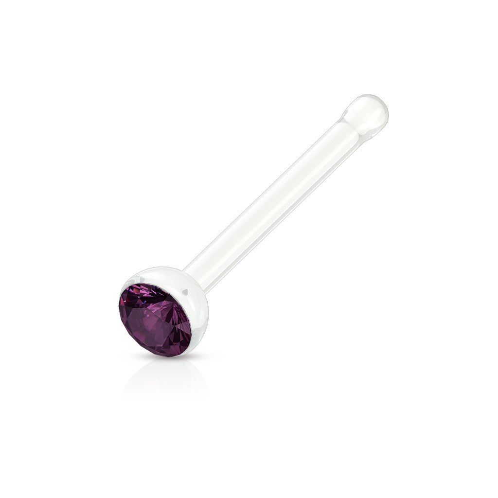 Surgical Steel 20 Gauge Nose Bone with Clear CZ Gem - 1/4 Inch