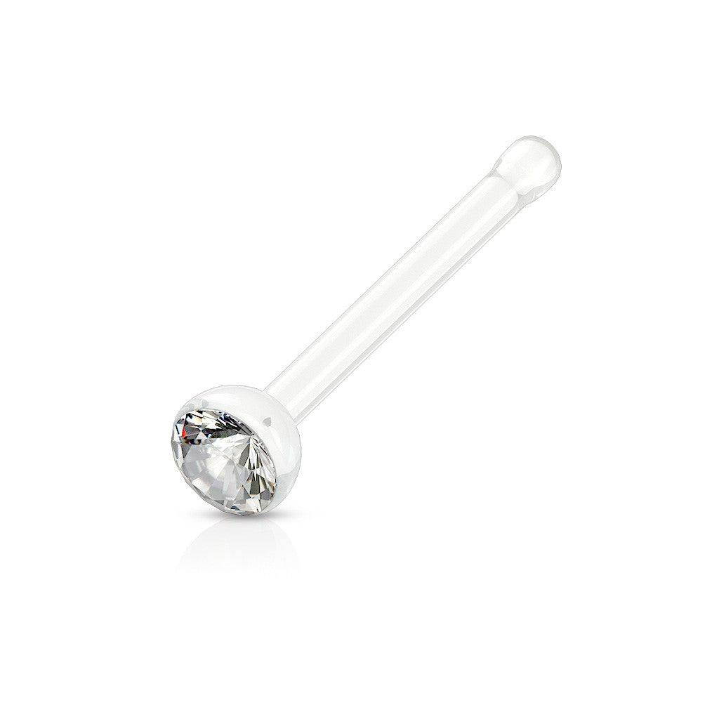 Surgical Steel 20 Gauge Nose Bone with Clear CZ Gem - 1/4 Inch
