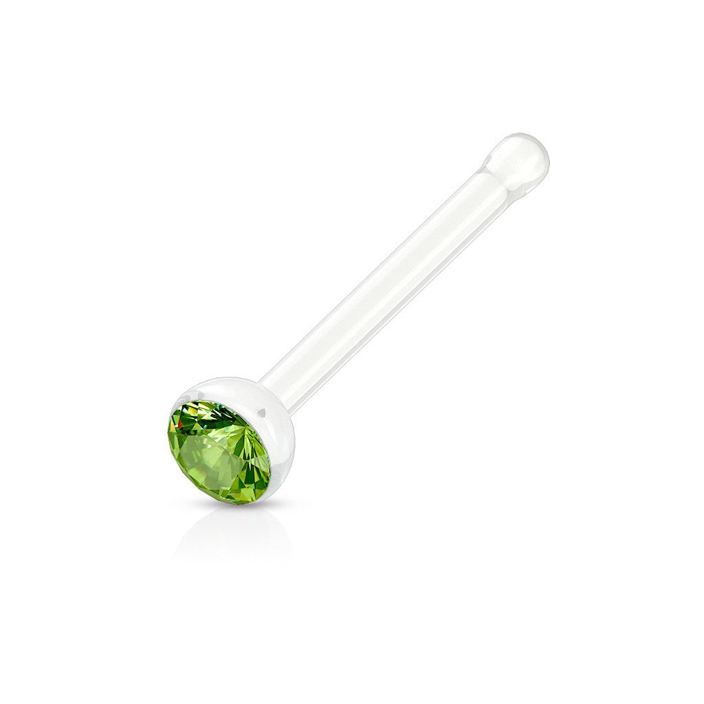 Surgical Steel 20 Gauge Nose Bone with Clear CZ Gem - 1/4 Inch