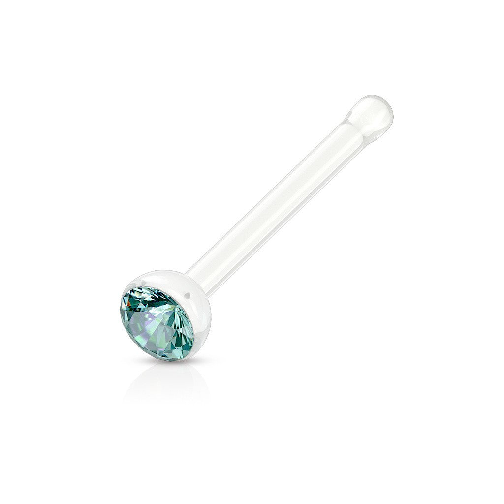 Surgical Steel 20 Gauge Nose Bone with Clear CZ Gem - 1/4 Inch