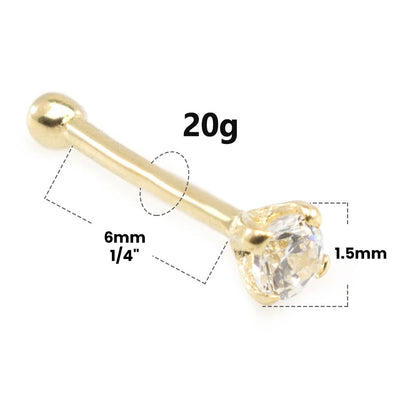 14K Solid Gold 20 Gauge Nose Bone Stud with 1.5mm Diamond - photo 3