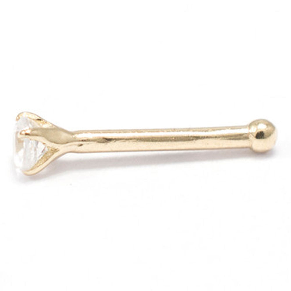 14K Solid Gold 20 Gauge Nose Bone Stud with 2mm Diamond - photo 4