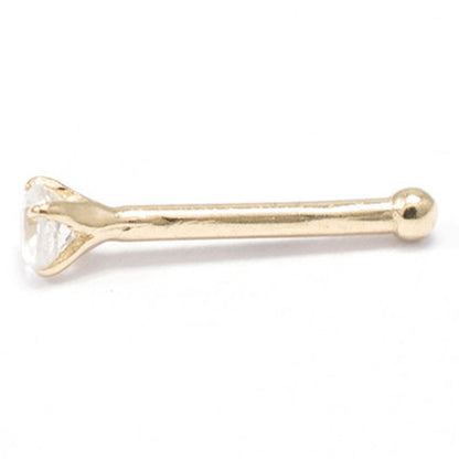14K Solid Gold 20 Gauge Nose Bone Stud with 2mm Diamond - photo 4