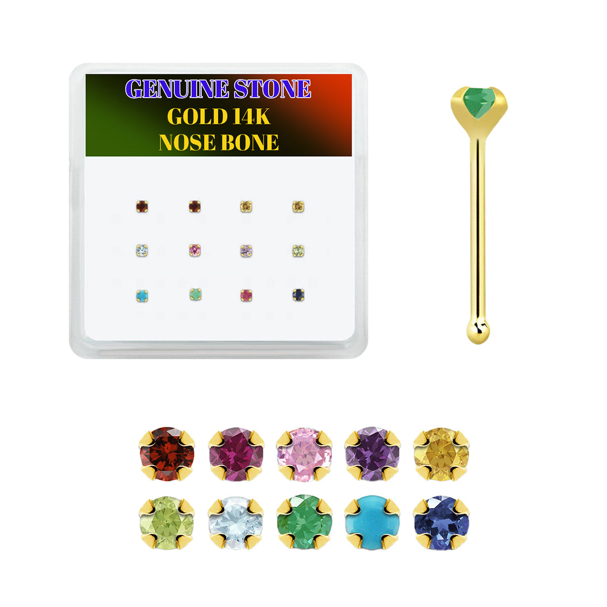 14K Solid Gold Nose Bone Studs 22G 6mm with 2mm CZ - 12 Pack - photo 5