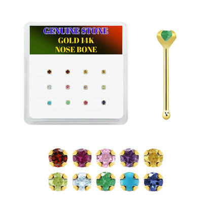 14K Solid Gold Nose Bone Studs 22G 6mm with 2mm CZ - 12 Pack - photo 5