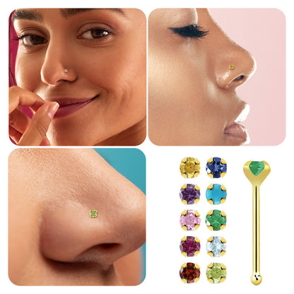14K Solid Gold Nose Bone Studs 22G 6mm with 2mm CZ - 12 Pack - photo 8
