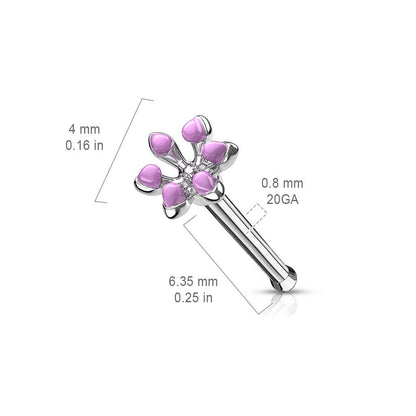 Surgical Steel 20 Gauge Nose Bone Stud with Enamel Flower - photo 2