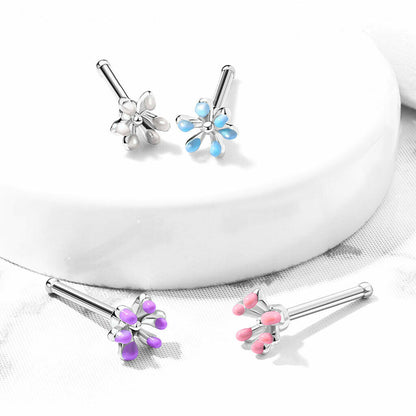 Surgical Steel 20 Gauge Nose Bone Stud with Enamel Flower - photo 3