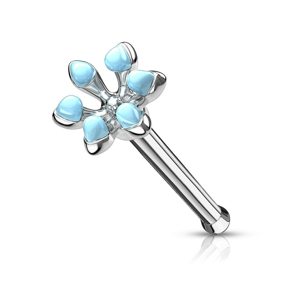 Surgical Steel 20 Gauge Nose Bone Stud with Enamel Flower - photo 5
