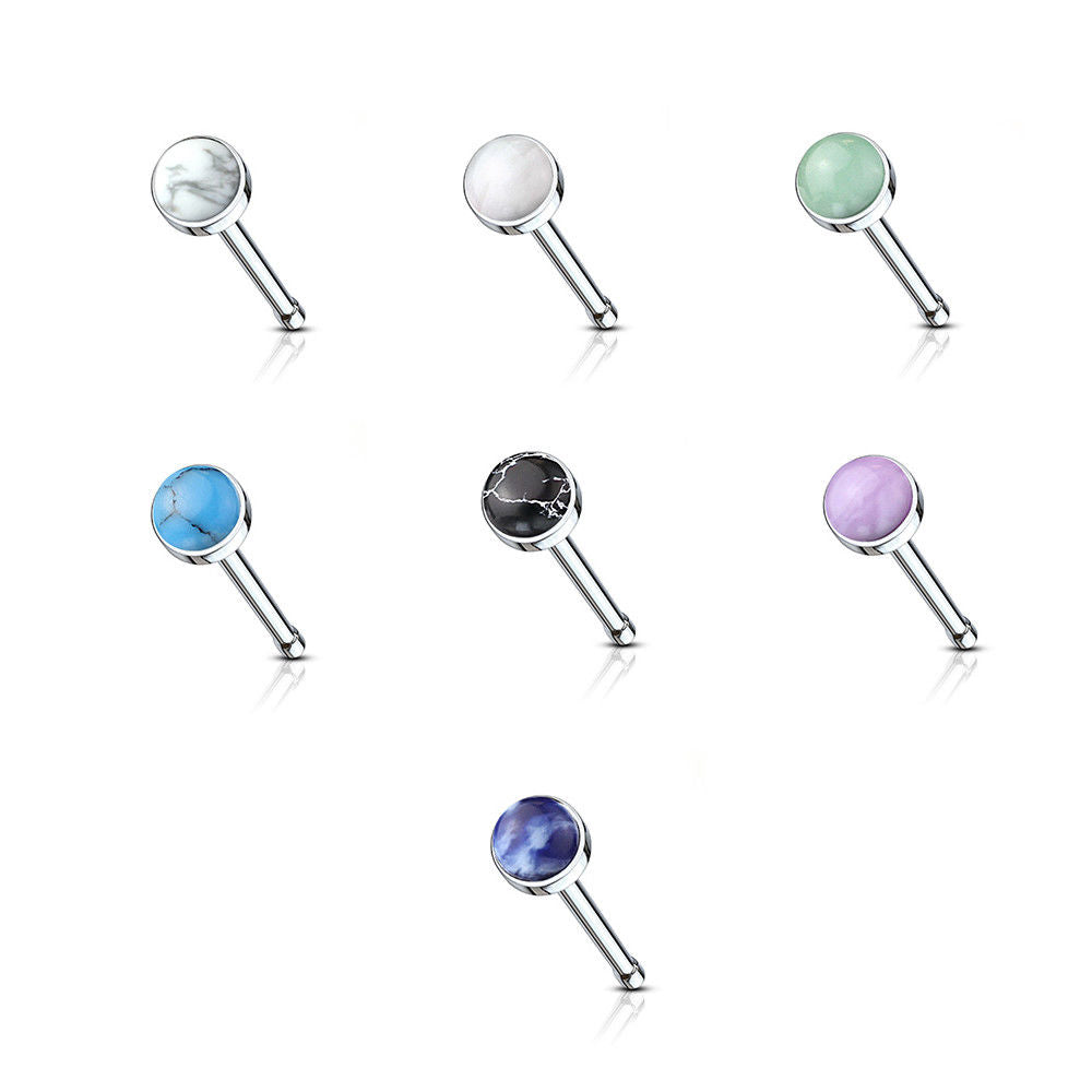 Surgical Steel 20 Gauge Nose Bone Stud with Semi Precious Stone
