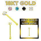 18K Solid Gold 22 Gauge CZ Top Nose Bone Stud