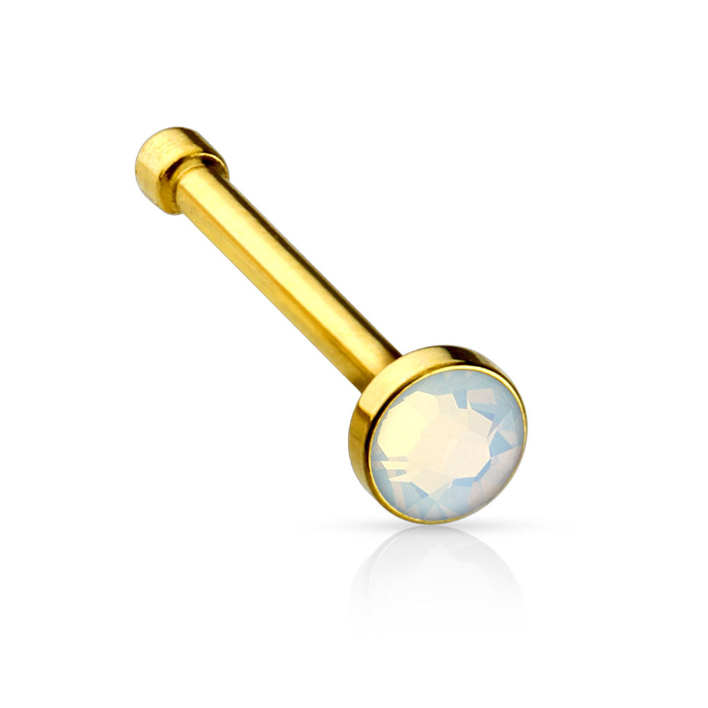IP Surgical Steel Nose Bone with Opalite Press Fit Gem