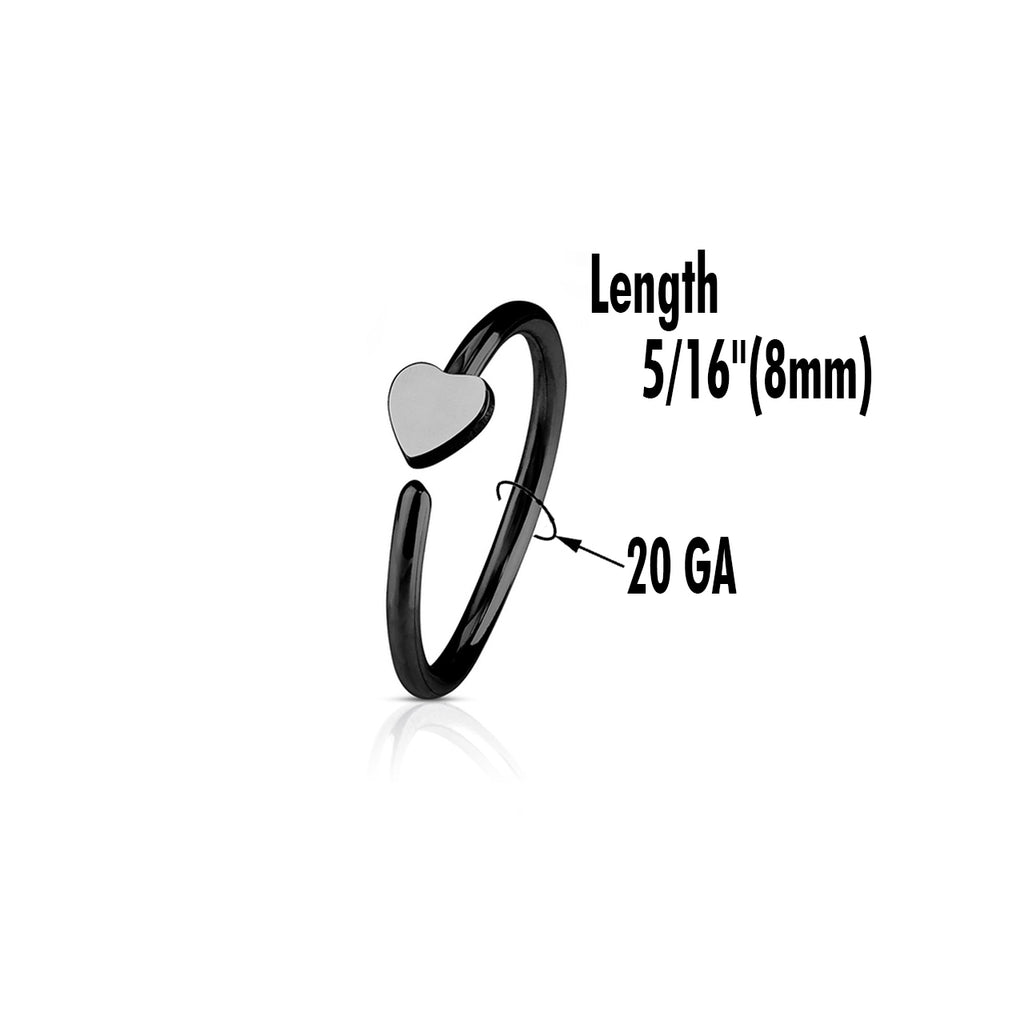 Anodized Surgical Steel 20 Gauge Heart Charm Nose Hoops - 4 Pack