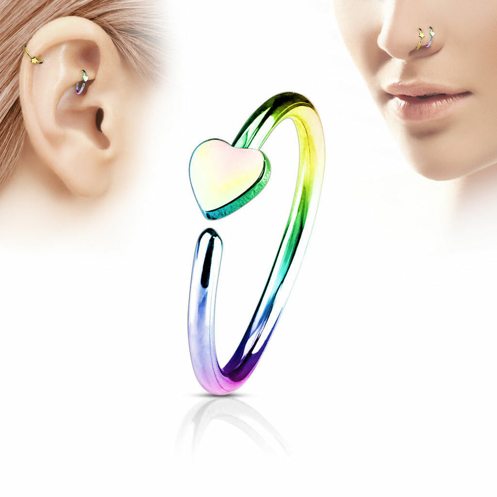 Anodized Surgical Steel 20 Gauge Heart Charm Nose Hoops - 4 Pack