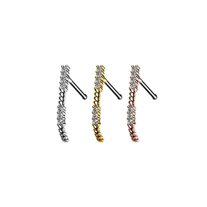 Surgical Steel 20 Gauge Nose Bone Stud with CZ Paved Crawler