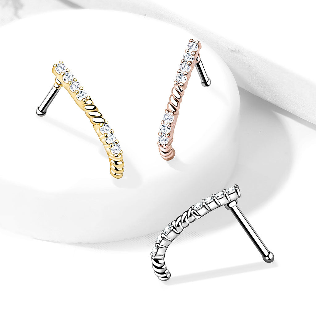 Surgical Steel 20 Gauge Nose Bone Stud with CZ Paved Crawler - photo 2