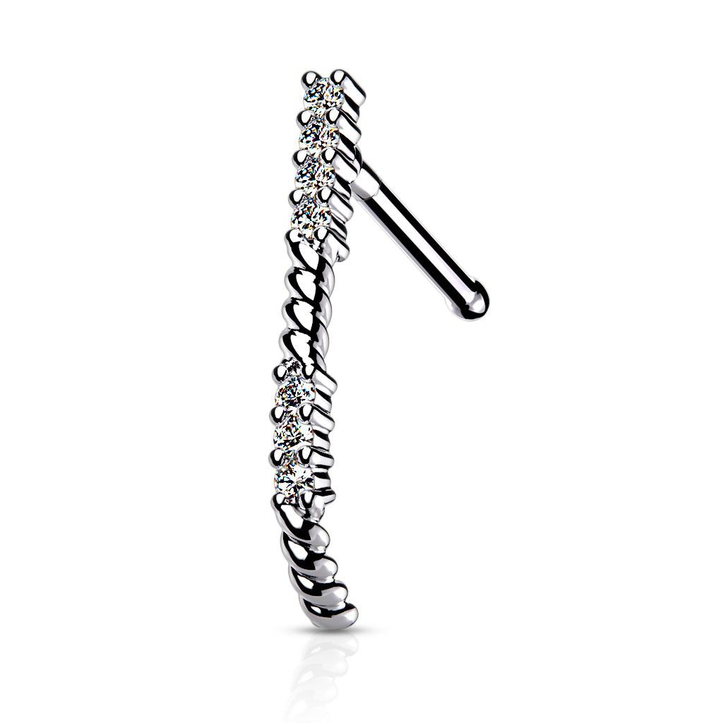 Surgical Steel 20 Gauge Nose Bone Stud with CZ Paved Crawler - photo 3