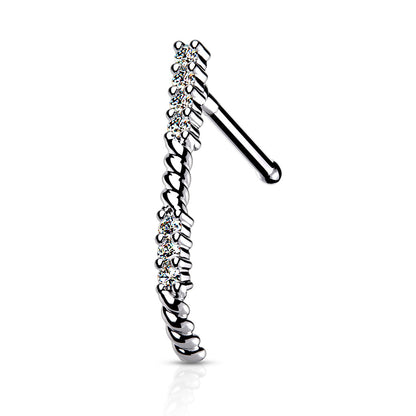 Surgical Steel 20 Gauge Nose Bone Stud with CZ Paved Crawler - photo 3