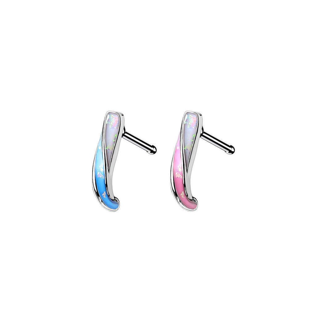 Surgical Steel 20 Gauge Nose Bone Stud with Opalite Twist Crawler