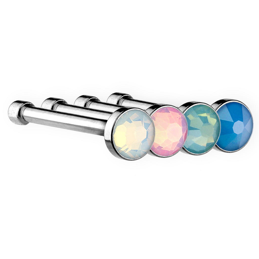 Surgical Steel 20 Gauge Nose Bone with Opalite Gem - 4 Pack