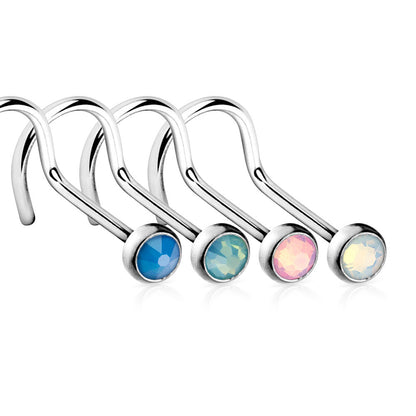 Surgical Steel 20 Gauge Nose Screw with Genuine Opal - 4 Pack