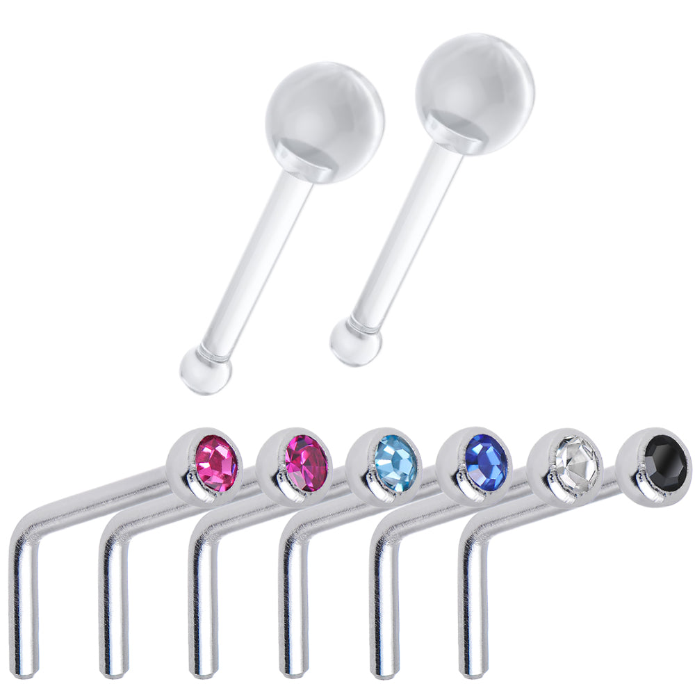 Surgical Steel 20 Gauge Nose Studs - 8 Pack