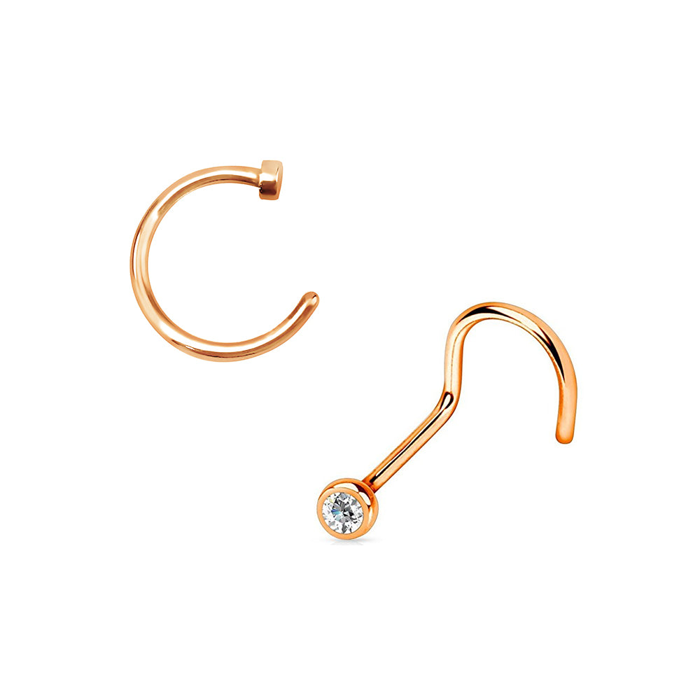 Rose Gold IP Surgical Steel 18 & 20 Gauge Nose Hoop Screw