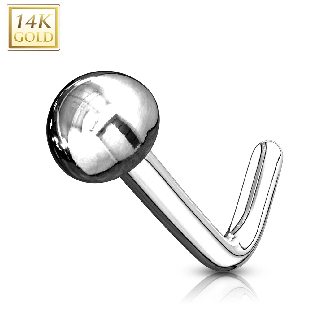 14K Gold 20 Gauge L-Bend Nose Ring with Solid Dome End - photo 2