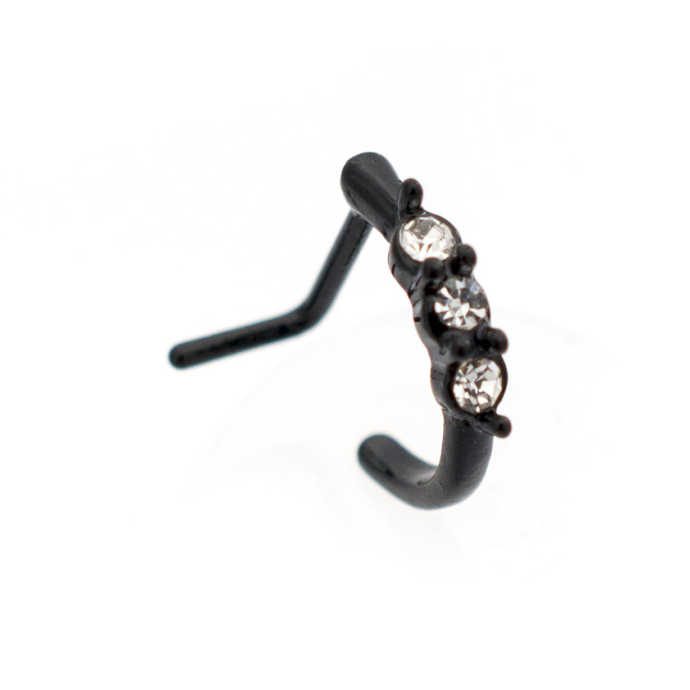 Surgical Steel 20 Gauge L-Shaped Nose Stud with Threeline CZ - photo 10