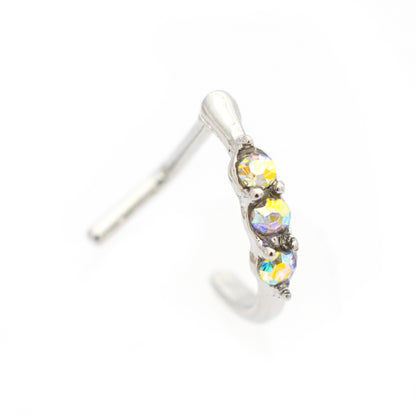 Surgical Steel 20 Gauge L-Shaped Nose Stud with Threeline CZ - photo 5