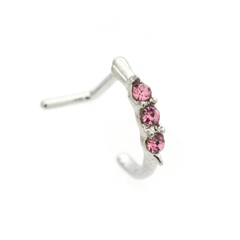 Surgical Steel 20 Gauge L-Shaped Nose Stud with Threeline CZ - photo 6