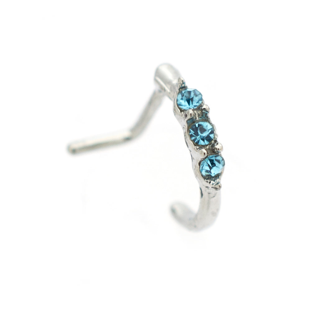 Surgical Steel 20 Gauge L-Shaped Nose Stud with Threeline CZ - photo 7