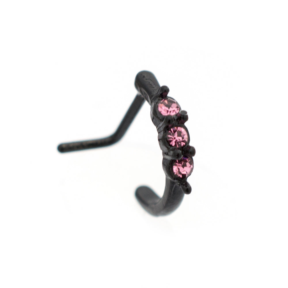 Surgical Steel 20 Gauge L-Shaped Nose Stud with Threeline CZ - photo 8