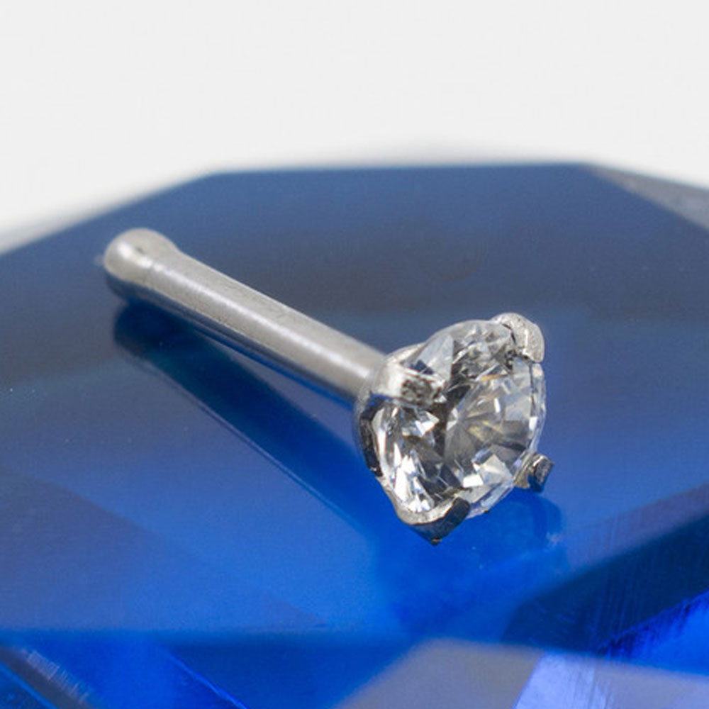 14K White Gold 20 Gauge Nose Bone Stud with 2mm Diamond - photo 2