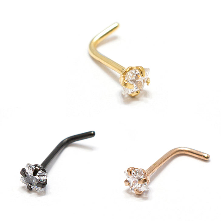 Surgical Steel L-Bend Nose Stud with Square CZ - 18 & 20 Gauge - photo 2